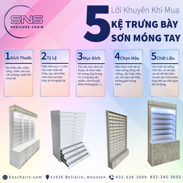 5 Lời khuyên khi mua kệ trưng bày sơn móng tay - SNS Chairs