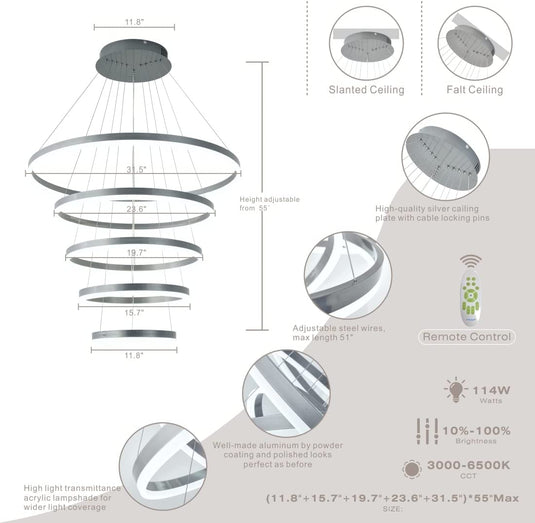Translation missing: en.Contemporary Acrylic Modern Led Pendant Light 5 Rings