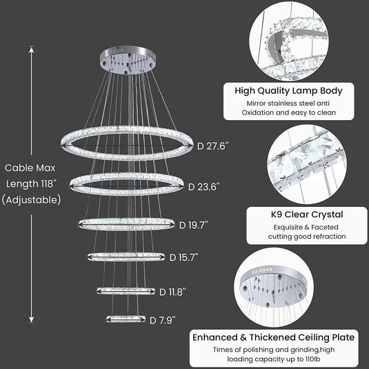 Translation missing: en.Crystal LED Pendant Lighting 6 Rings